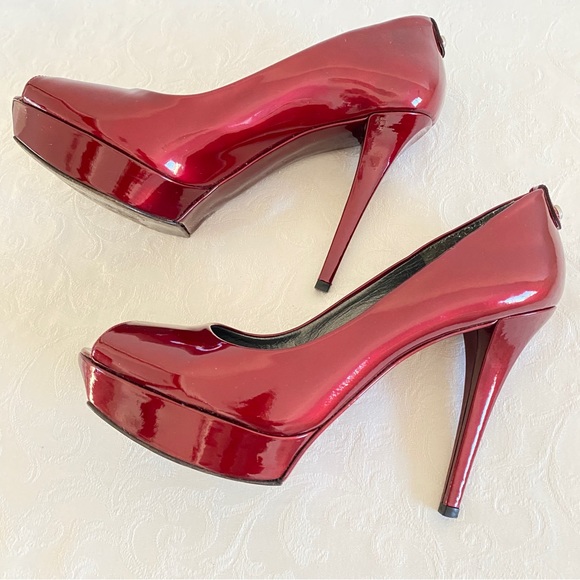 Stuart Weitzman red peep toe platform pumps - Picture 2 of 9